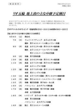 リオ五輪 地上波の主な中継予定種目
