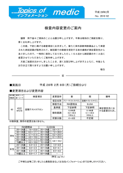 検査内容変更のお知らせ