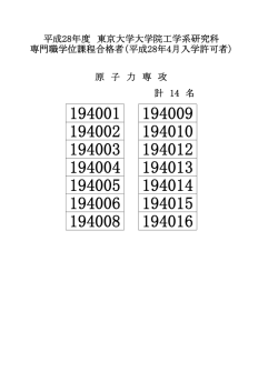 計 14 名 平成28年度 東京大学大学院工学系研究科 専門職学位課程
