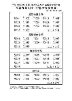 公募推薦入試 合格者受験番号