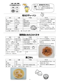 桜えびチャーハン 夏野菜ときのこのパスタ 栗ごはん