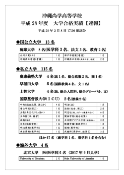 H28合格速報 琉球大医学科3名、慶應4名