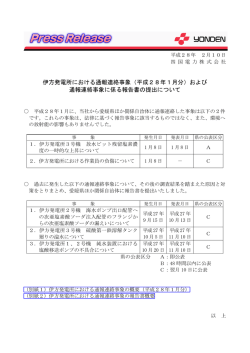 伊方発電所における通報連絡事象（平成28年1月分）