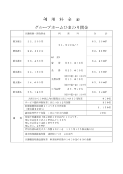利 用 料 金 表 グループホームひまわり関金