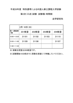 法学研究科 2月 10日（水） 201教室 202教室 203教室 204教室 31101