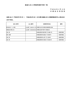 製造たばこ小売販売業許可者一覧