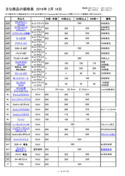 主な商品の価格表 2016年 2月 18日