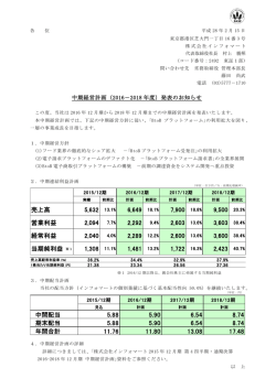 中期経営計画（2016-2018年度）発表のお知らせ