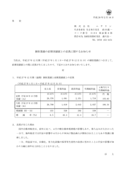 個別業績の前期実績値との差異に関するお知らせ