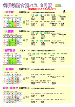東京便 大阪便 名古屋便 新潟便