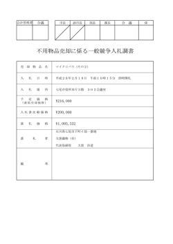 不用物品売却に係る一般競争入札調書