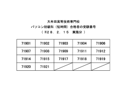 大牟田高等技術専門校 パソコン初級科（短時間）合格者の受験番号