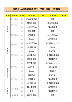 2016 JABA関東選抜リーグ戦（後期） 対戦表
