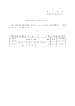 支 払 基 金 平成28年2月23日 医薬品マスターの改定について 今般