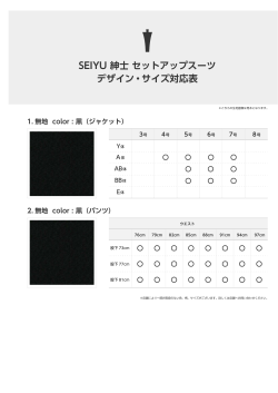 SEIYU 紳士 セットアップスーツ デザイン・サイズ対応表