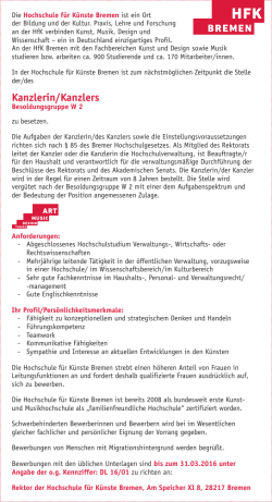 Kanzlerin/Kanzlers - Hochschule für Künste Bremen
