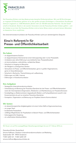 Eine/n Referent/in f&uuml;r Presse