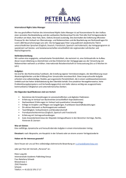 International Rights Sales Manager Die neu geschaffene Position