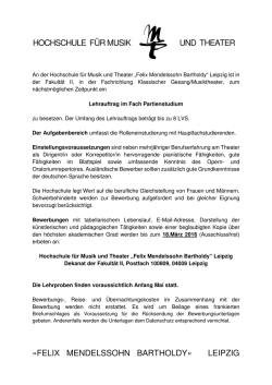 Lehrauftrag Partienstudium - Hochschule für Musik und Theater