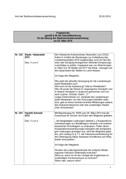 1 Amt der Stadtverordnetenversammlung 25.02.2016 Fragestunde