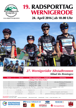 27. Wernigeröder Altstadtrennen 24. April 2016 | ab 10.00 Uhr