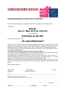 Einladung zum Kulturfest am 21.März 2016