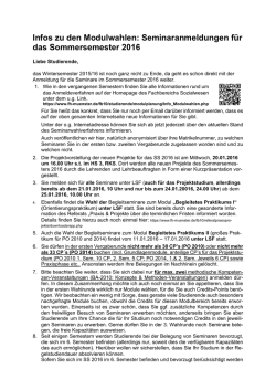 Infos zu den Seminaranmeldungen SS 2016