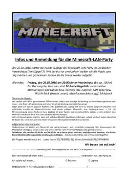 Infos und Anmeldung f&uuml;r die Minecraft-LAN-Party