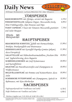 Wochenkarte - Dillinger Chicago Bar`n Grill