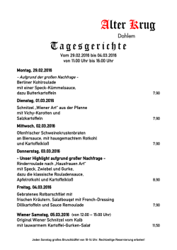 Wochenkarte ansehen - Alter Krug Dahlem