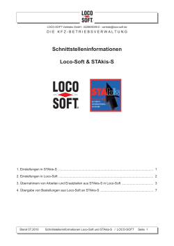 Schnittstelleninformationen Loco-Soft & STAkis-S
