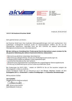 Innsbruck, 29.02.2016/JS 19 S 21/16h Insolvenz Kirschner GmbH