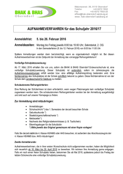 Infoblatt zur Aufnahme