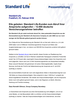 Eile geboten: Standard Life-Kunden zum Abruf ihrer Anspr&uuml;che