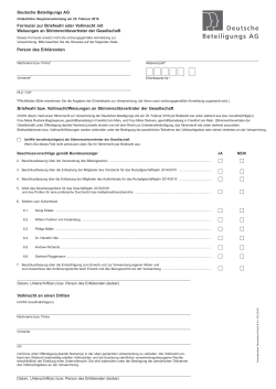 Deutsche Beteiligungs AG Formular zur Briefwahl oder Vollmacht