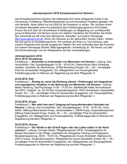 Jahresprogramm 2016 Kompetenzzentrum Demenz