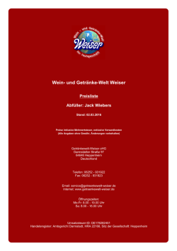 Preisliste f&uuml;r Abf&uuml;ller: Jack Wiebers