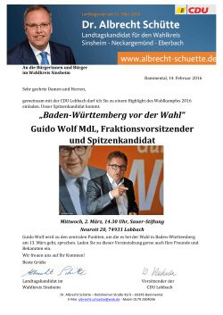 „Baden-‐Württemberg vor der Wahl“ Guido Wolf