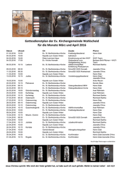 Gottesdienstplan - Evangelischen Kirchengemeinde Wahlscheid
