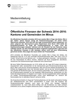 Medienmitteilung Öffentliche Finanzen der Schweiz 2014–2016