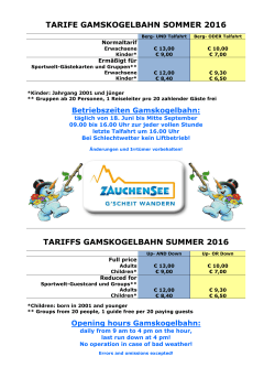Tarife Gamskogelbahn Sommer 2016