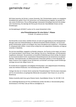 eine Primarlehrperson f&uuml;r eine kleine 1. Klasse