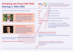 Einladung zum Forum SKJF 2016 Samstag, 5. März 2016
