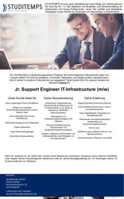 Jr. Support Engineer IT-Infrastructure (m/w)