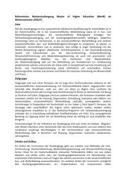 Reformierter Masterstudiengang Master of Higher Education