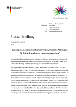 Pressemitteilung: Bundesgesundheitsminister Hermann Gröhe