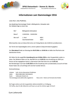 Informationen zum Stammeslager 2016