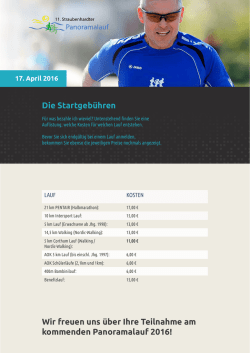 Die Startgeb&uuml;hren Wir freuen uns &uuml;ber Ihre Teilnahme am