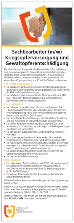 SachbearbeiterIn Kriegsopfer- und