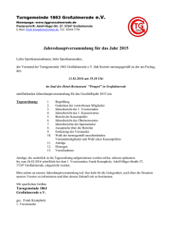 Jahreshauptversammlung f&uuml;r das Jahr 2015